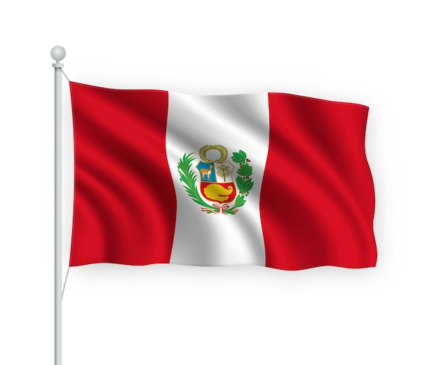 Ondeando La Bandera De Peru En El Asta De La Bandera Aislado En Blanco Vector Premium