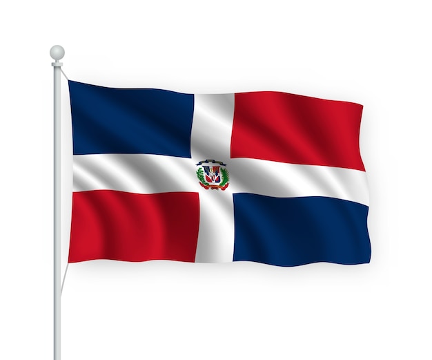 Ondeando La Bandera De República Dominicana En El Asta De La Bandera Aislado En Blanco Vector 6834