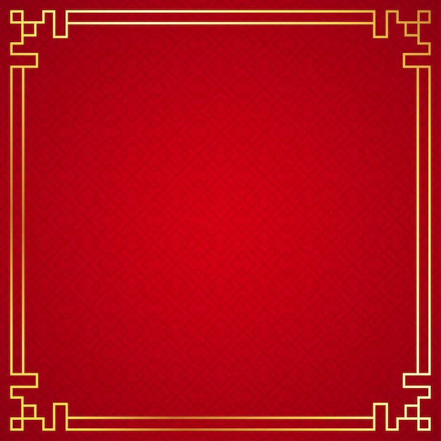 Ornamento De La Frontera Chino Oriental Sobre Fondo Rojo Vector Premium