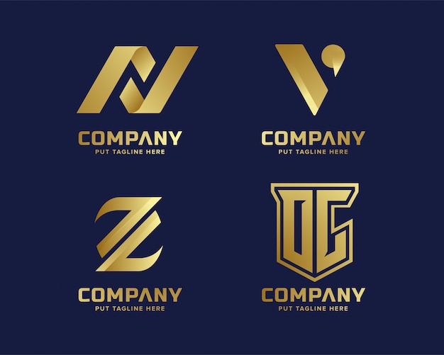 Oro de lujo de negocios y elegante carta inicial logotipo plantilla Vector Premium