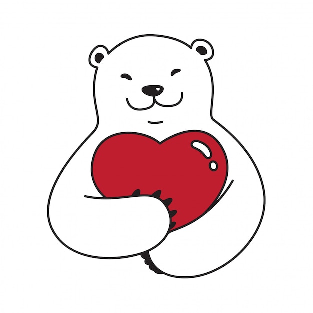Oso polar abrazo corazón de dibujos animados | Vector Premium