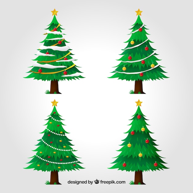 Pack de cuatro árboles de navidad  Vector Gratis