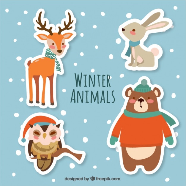 Pack de bonitas pegatinas de animales de invierno ...