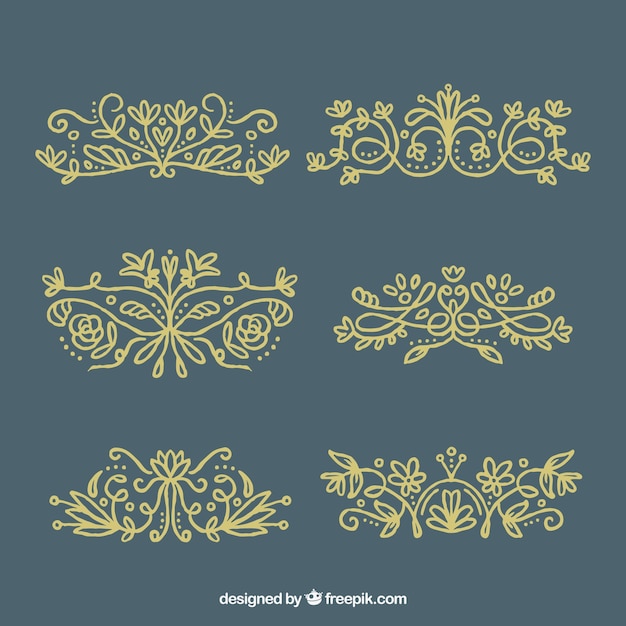 Pack De Elegantes Ornamentos Florales Dorados Descargar Vectores Gratis 4898