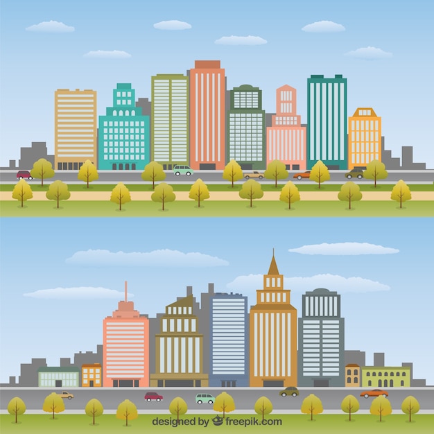 Pack De Paisaje Urbano Plano Descargar Vectores Gratis