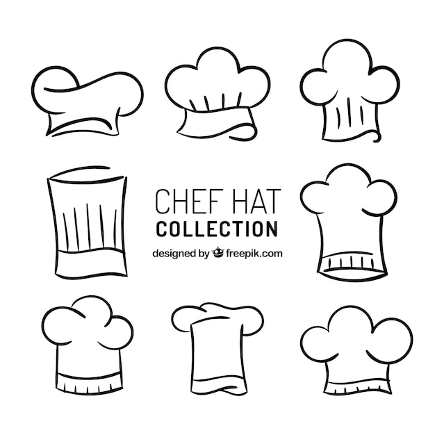 Pack dibujado a mano de ocho gorros de chef | Descargar Vectores gratis