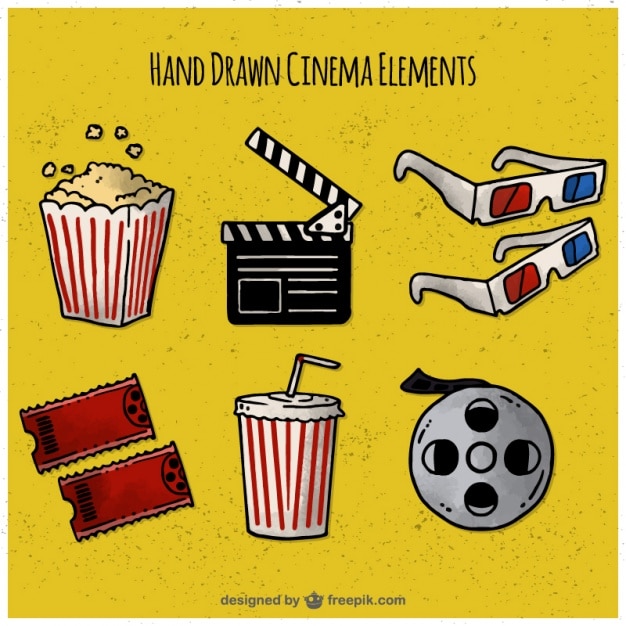 Pack De Elementos De Cine Dibujados A Mano Vector Gratis