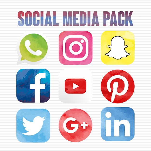 Pack de iconos de redes sociales acuarela | Vector Premium