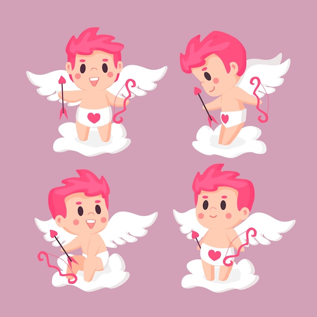 Pack Ilustrado De Personaje De Cupido Dibujado A Mano Vector Gratis