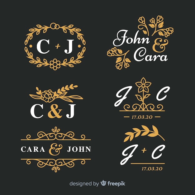 Pack De Monograma De Boda Ornamental Hermoso Vector Gratis