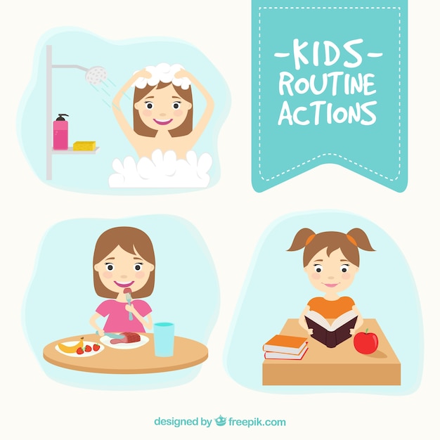 Pack de niños de acciones rutinarias vector gratuito