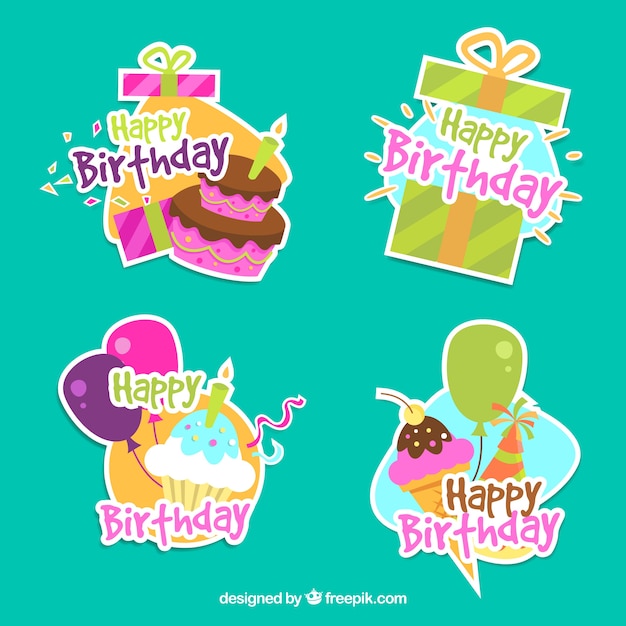 Download Pack de pegatinas de cumpleaños decorativas | Vector Gratis