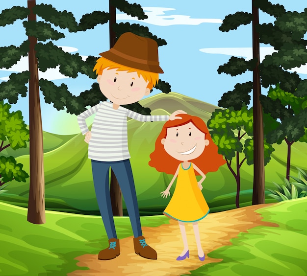 Download Padre e hija caminando en un parque | Vector Premium