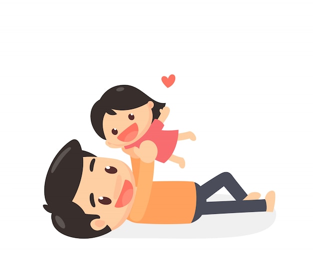 Download Padre e hija jugando en la cama | Vector Premium