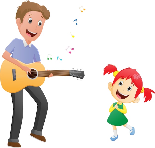 Download Padre tocando la música de guitarra con su hija | Vector ...