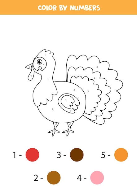 Página para colorear con pavo de dibujos animados lindo. colorea por