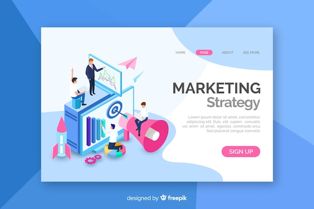 Página de inicio de marketing isométrica vector gratuito