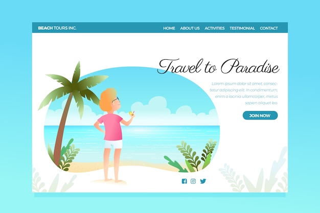 Página de inicio de plantilla de viaje vector gratuito
