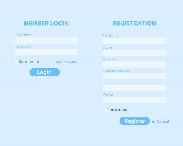 Página De Inicio De Sesión Y Registro Nombre De Usuario Y Formulario