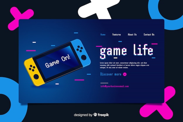 Página de inicio para videojuegos estilo memphis vector gratuito