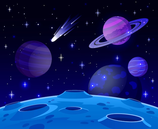 Paisaje Espacial De Dibujos Animados Con Planeta C Smico Vector Premium 18389 The Best Porn 6018