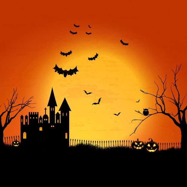 Paisaje de halloween con casa embrujada y cementerio Vector Gratis