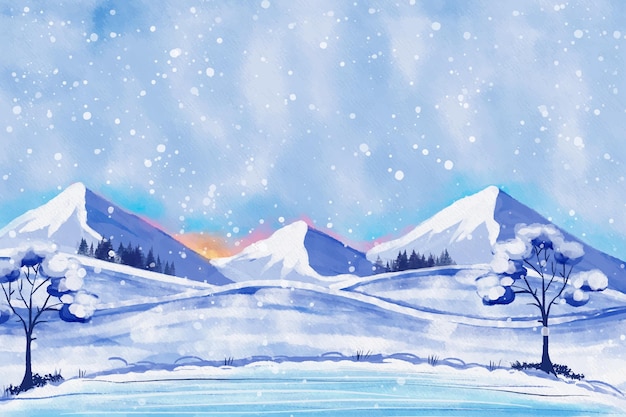 Paisaje De Invierno En Acuarela Vector Gratis