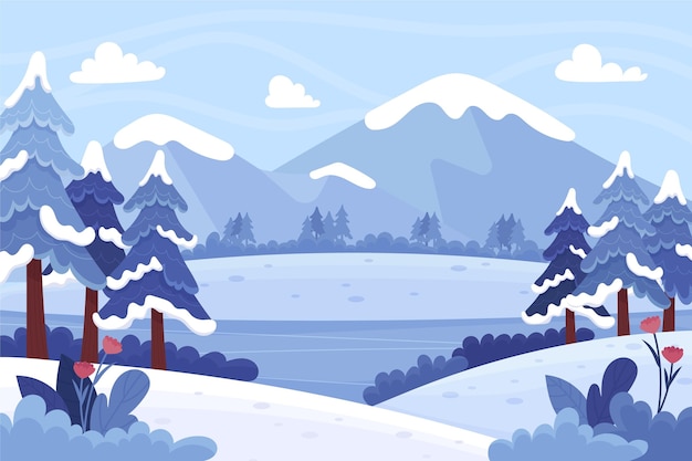 Paisaje De Invierno Dibujado A Mano | Vector Premium