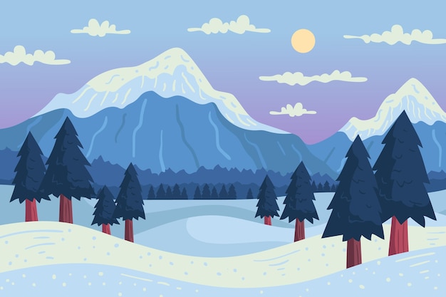 Paisaje De Invierno Dibujado A Mano | Vector Gratis