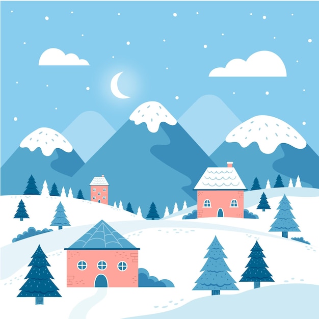 Paisaje De Invierno Dibujado A Mano Vector Gratis