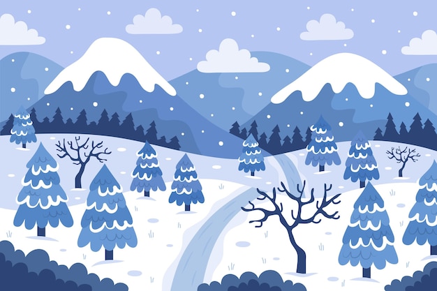 Paisaje De Invierno Dibujado A Mano Vector Gratis