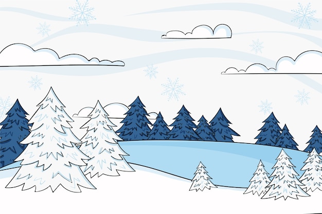 Paisaje De Invierno Dibujado A Mano Vector Gratis