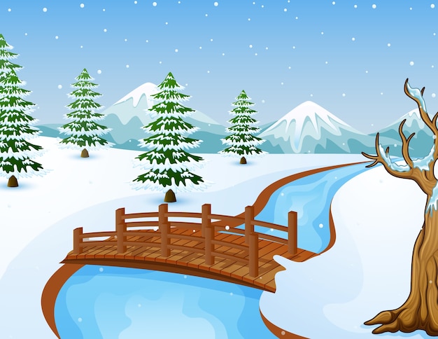 Paisaje De Invierno De Dibujos Animados Vector Premium