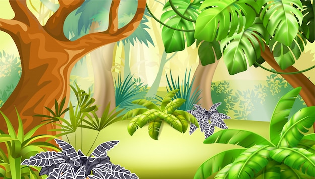 Paisaje De Juego Con Escena De Selva Tropical Vector Gratis