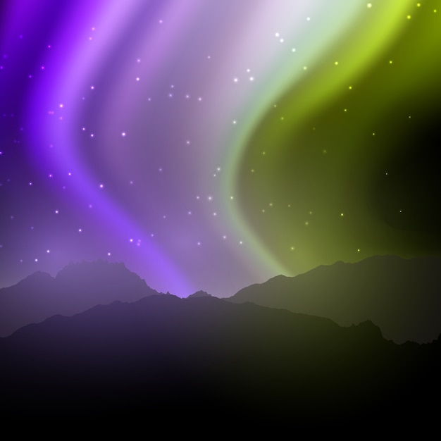 Paisaje Nocturno Con El Cielo De La Aurora Boreal Vector Gratis