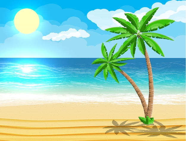 Paisaje De Palmera En La Playa Vector Premium