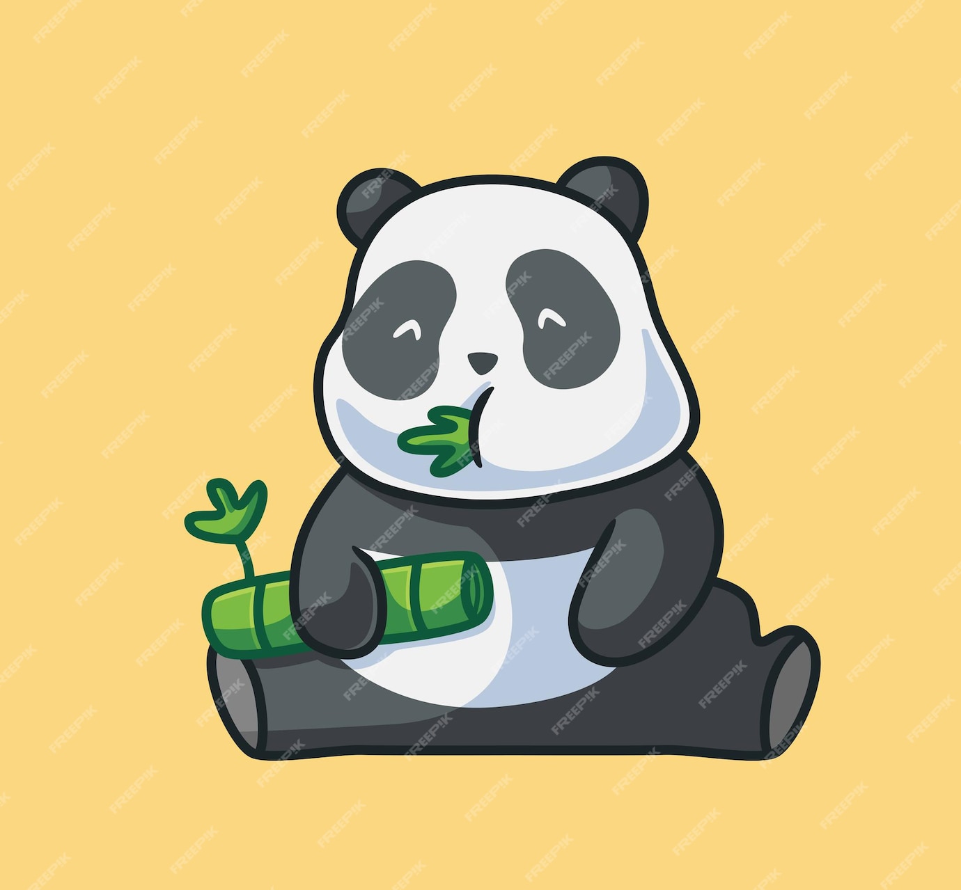 Panda Lindo Comiendo Un Bambú Vector Premium 