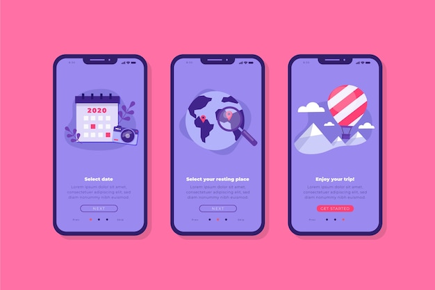 Pantallas de aplicaciones de viaje vector gratuito