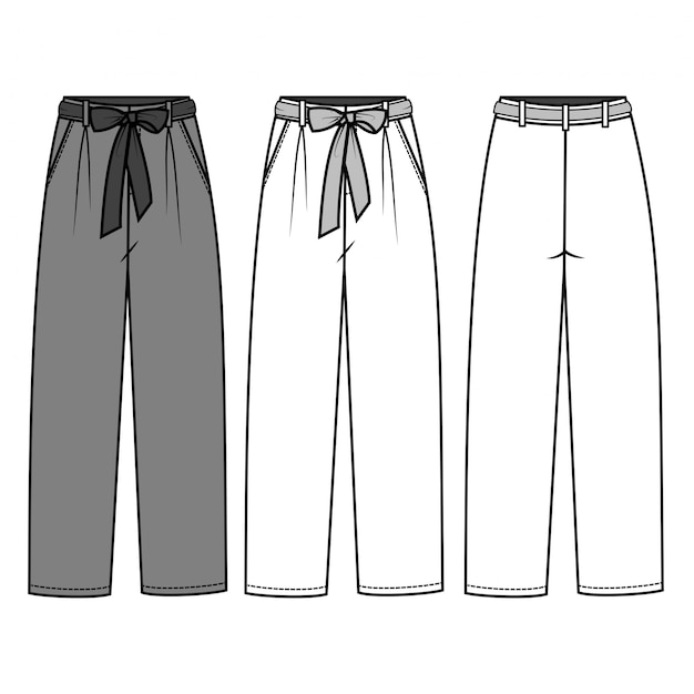 Pantalones Para Damas De Moda Plantilla Plana Vector Premium