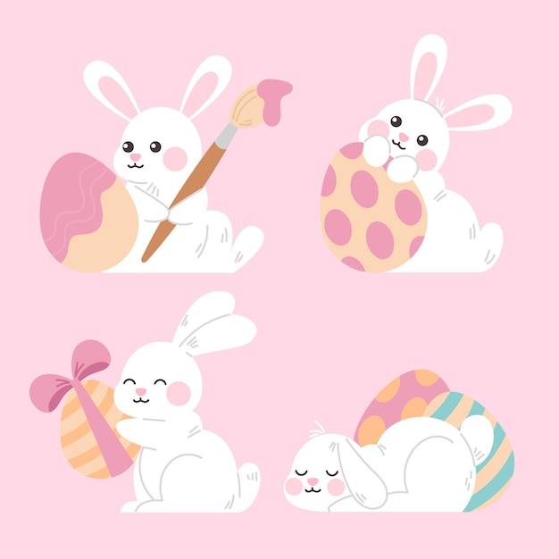 Paquete De Conejito De Pascua Dibujado A Mano Vector Gratis