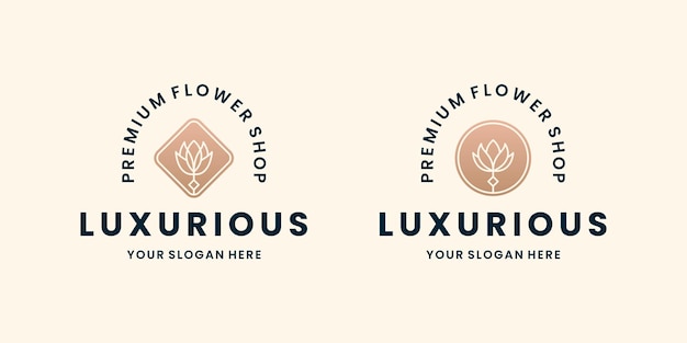 Paquete flor diseño de logotipo floristería estilo retro floristería