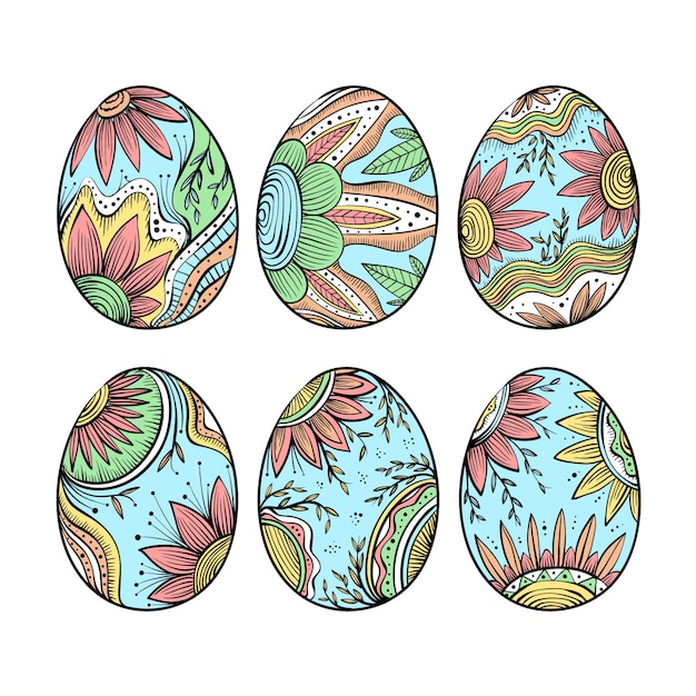 Paquete De Huevos De Pascua Dibujados A Mano Vector Gratis