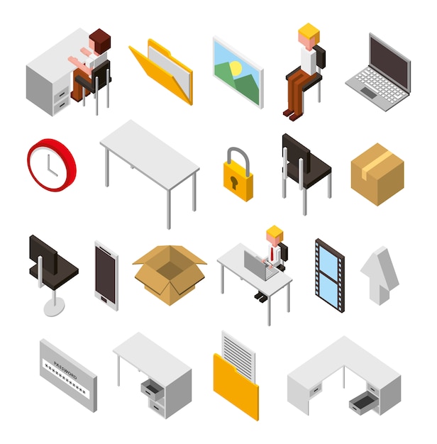 Paquete de iconos de conjunto isométrico de almacenamiento del centro de datos vector gratuito