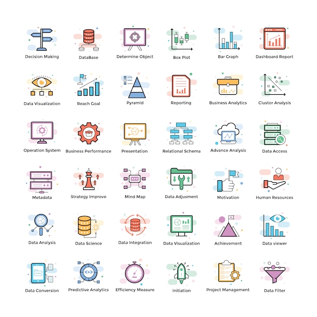 Paquete de iconos de data analytics Vector Premium