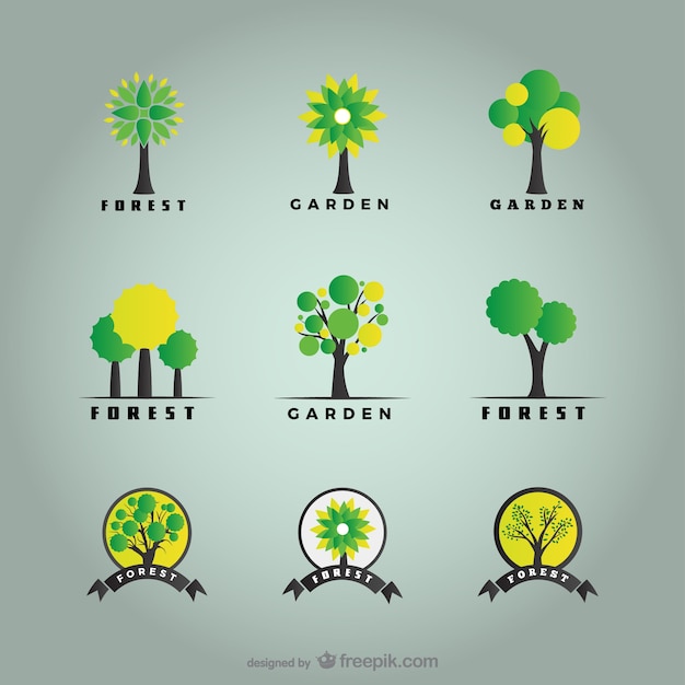 Paquete de logos forestales y de árboles | Vector Gratis