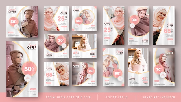 Vector Premium Paquete De Pancartas De Instagram De Las Redes Sociales Femeninas De Color Rosa Y De Publicaciones De Feeds