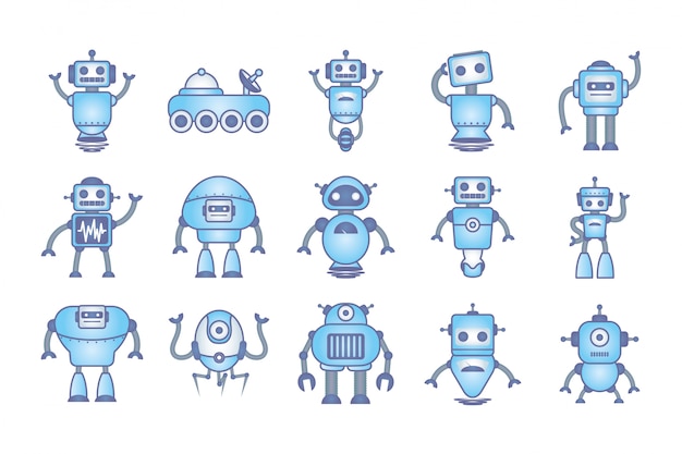 Paquete de robots cyborg set iconos vector gratuito
