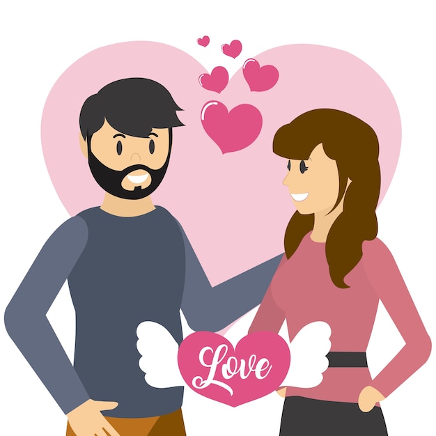 Pareja Amor Caricaturas Vector Premium