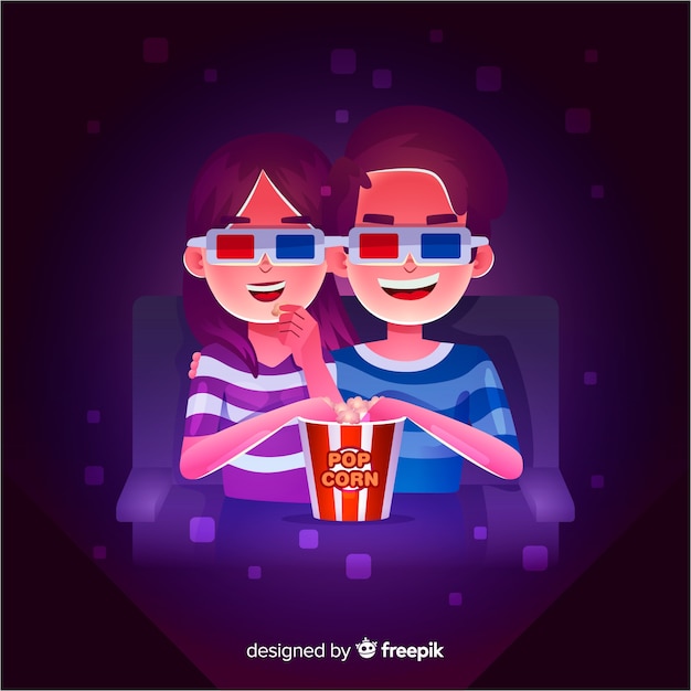 Pareja En El Cine Vector Gratis