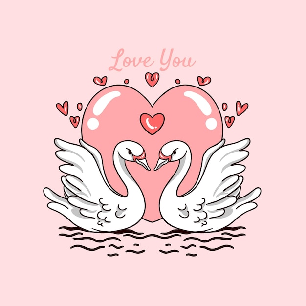 Pareja De Cisnes Amor Día De San Valentín Vector Premium 5211